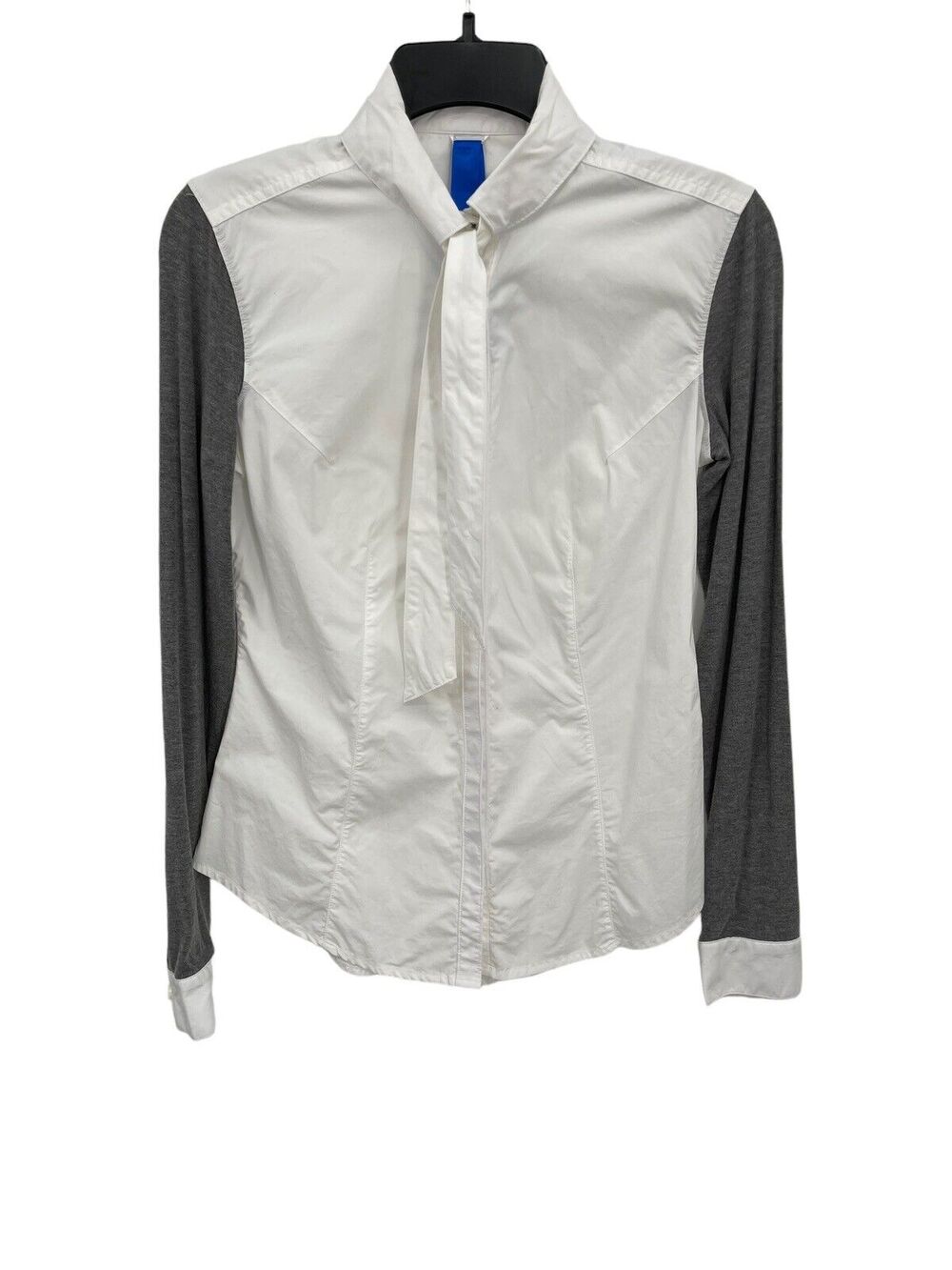 Kit And Ace Button Down Shirt Cashmere Blend Sleeves Gray White Women’s Size 4